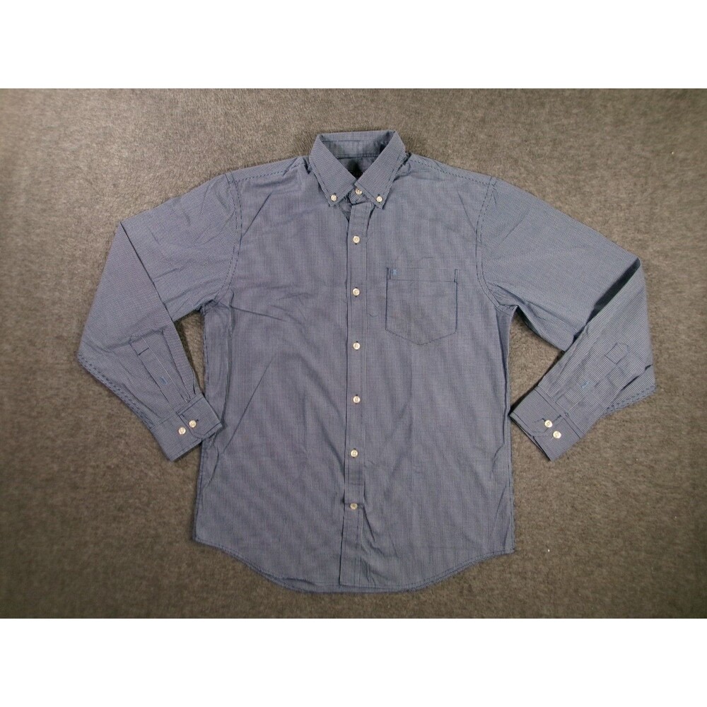 Izod Shirt Men Small Blue Gingham Classic Casual Preppy Office Work Button Up